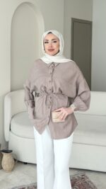 Nara Jakarlı Gömlek - Vizon(Bayramdan sonra 10 gün içinde kargoda)