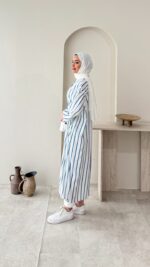 Uzun Çizgili Tunik - Mavi - Görsel 2