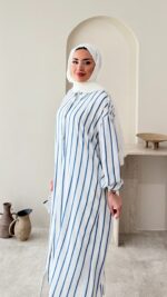 Uzun Çizgili Tunik - Mavi - Görsel 5