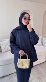 Sole Düğmeli Scuba Takım - Lacivert - Görsel 5