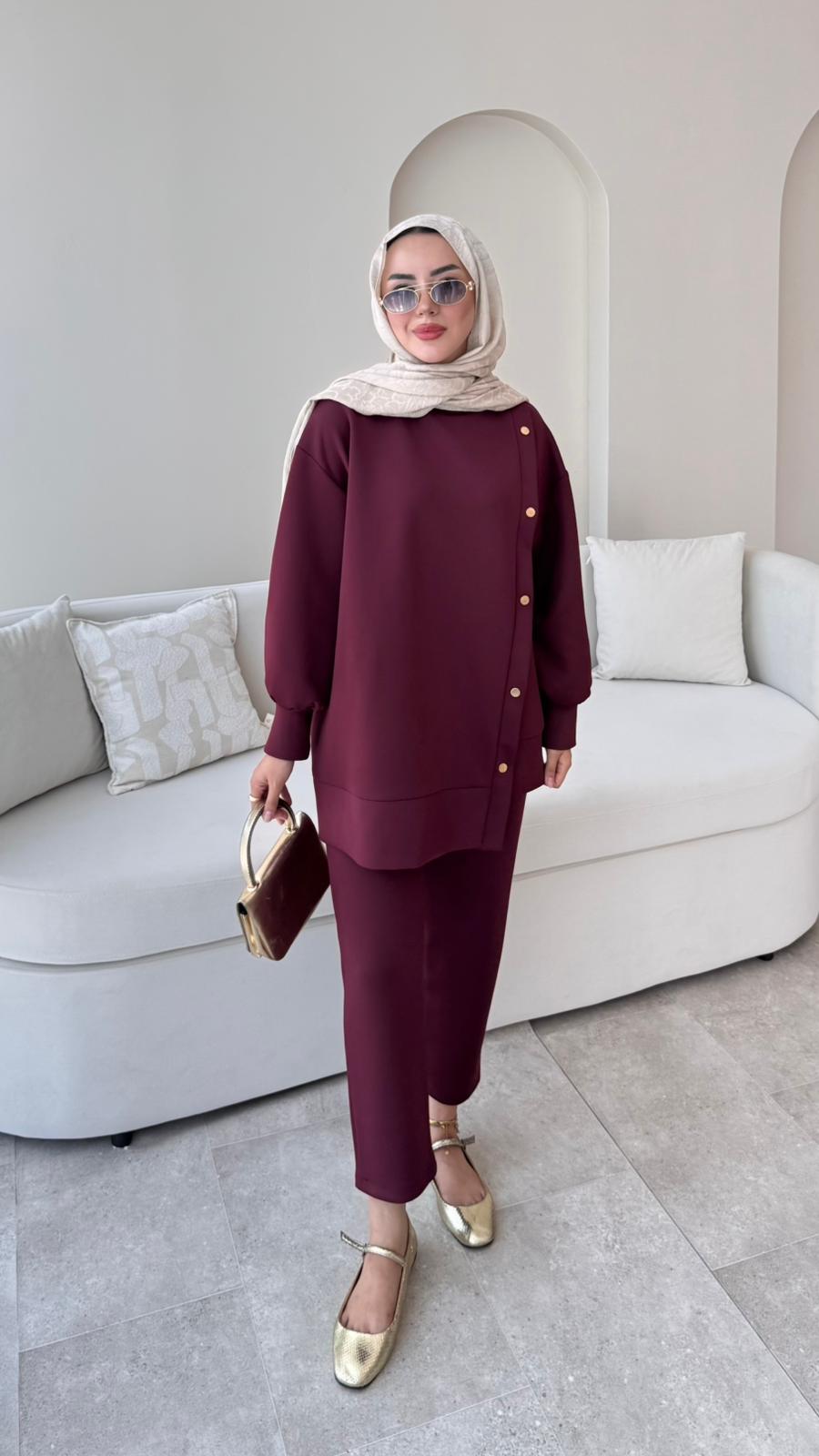 image_1950-1407-1.jpg Sole Düğmeli Scuba Takım - Bordo - Görsel 1