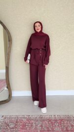 Berli Düğmeli Oyşo Takım  - Bordo - Görsel 2