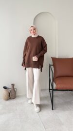 Efin Kesimli Sweat - Kahverengi