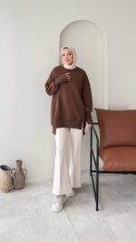 Efin Kesimli Sweat - Kahverengi - Görsel 3