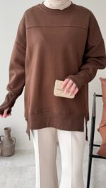 Efin Kesimli Sweat - Kahverengi - Görsel 6