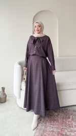 Ekose Bağlamalı İkili Takım - Mürdüm