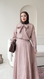 Ekose Bağlamalı İkili Takım – Kahve - Görsel 4