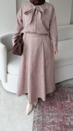 Ekose Bağlamalı İkili Takım – Kahve - Görsel 6