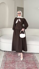 Sibil Fularlı Takım - Kahve