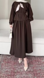 Sibil Fularlı Takım - Kahve - Görsel 4