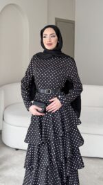 Elva Puantiye Elbise - Siyah - Görsel 4