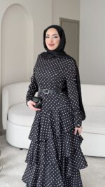 Elva Puantiye Elbise - Siyah - Görsel 5