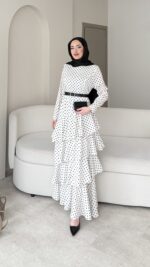 Elva Puantiye Elbise – Beyaz