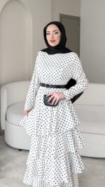 Elva Puantiye Elbise – Beyaz - Görsel 3