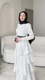 Elva Puantiye Elbise – Beyaz - Görsel 4