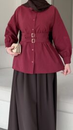 Selva Kemerli Gömlek - Bordo - Görsel 3