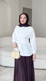 Selva Kemerli Gömlek – Beyaz - Görsel 2