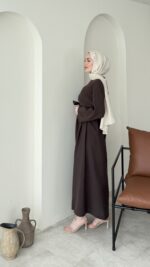 Esil Tensel Elbise - Kahve  ( Ön sipariştir ) - Görsel 2