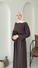 Esil Tensel Elbise - Kahve  ( Ön sipariştir ) - Görsel 4