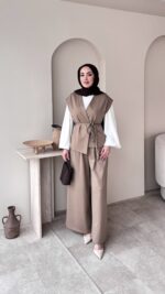 Calm Yelekli Takım - Vizon