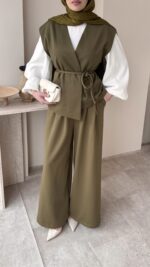 Calm Yelekli Takım - Yağ Yeşili - Görsel 2