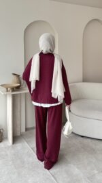 Glow Taşlı  Takım Bordo - Görsel 5