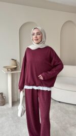 Glow Taşlı  Takım Bordo - Görsel 2