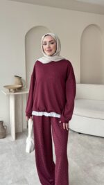 Glow Taşlı  Takım Bordo - Görsel 3