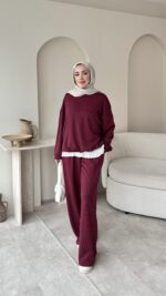 Glow Taşlı  Takım Bordo