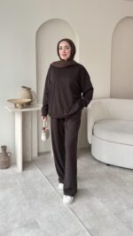 Glow Taşlı Takım - Kahverengi