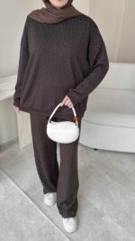 Glow Taşlı Takım - Kahverengi - Görsel 3