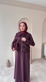 Velvet Jileli Ceket Takım - Bordo - Görsel 2