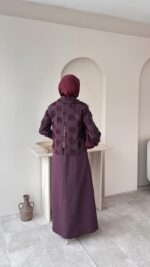 Velvet Jileli Ceket Takım - Bordo - Görsel 3