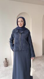 Velvet Jileli Ceket Takım - Lacivert