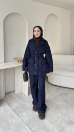 Olivia Kuşaklı Kot Takım - Koyu Lacivert