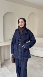 Olivia Kuşaklı Kot Takım - Koyu Lacivert - Görsel 2