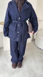 Olivia Kuşaklı Kot Takım - Koyu Lacivert - Görsel 4