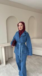 Olivia Kuşaklı Kot Takım - Mavi - Görsel 2