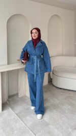 Olivia Kuşaklı Kot Takım - Lacivert - Görsel 2