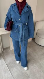 Olivia Kuşaklı Kot Takım - Lacivert - Görsel 5