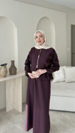 Wool Yandan Büzgülü Takım - Bordo - Görsel 2