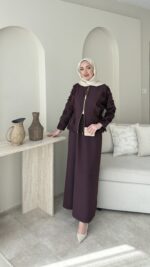 Wool Yandan Büzgülü Takım - Bordo