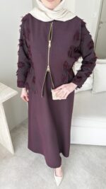 Wool Yandan Büzgülü Takım - Bordo - Görsel 3