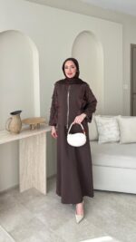 Wool Yandan Büzgülü Takım - Kahverengi