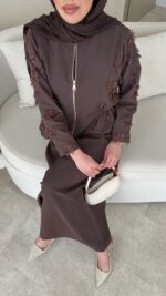 Wool Yandan Büzgülü Takım - Kahverengi - Görsel 3