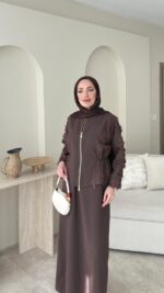 Wool Yandan Büzgülü Takım - Kahverengi - Görsel 4