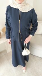 Wool Yandan Büzgülü Takım - Lacivert - Görsel 2