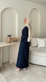 Wool Yandan Büzgülü Takım - Lacivert - Görsel 3