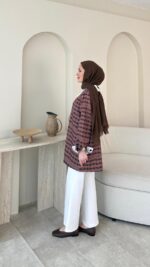 Vintage Ekose Detaylı Gömlek - Kahverengi - Görsel 5