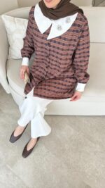 Vintage Ekose Detaylı Gömlek - Kahverengi - Görsel 4